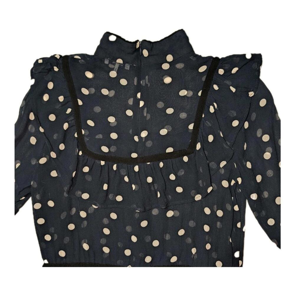 GANNI Georgette Polka Dot Sheer Ruffle Blouse Size: 36/Small Parisian Coquette - Picture 12 of 14